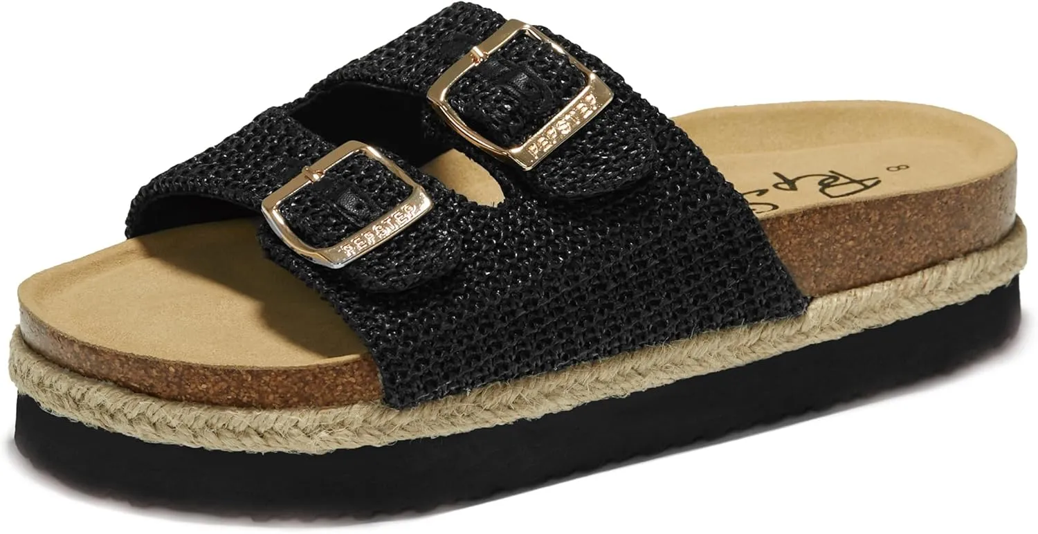 PepStep Slide Sandals for Women with Soft Cork Footbed and Strap, Ladies Fashion Platform Slide Sandals Comfortable Slip On Style