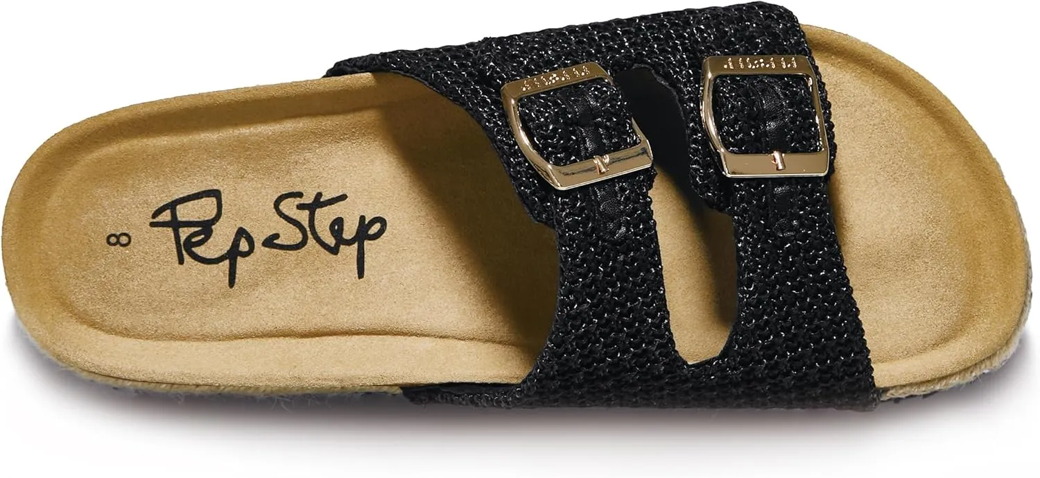 PepStep Slide Sandals for Women with Soft Cork Footbed and Strap, Ladies Fashion Platform Slide Sandals Comfortable Slip On Style
