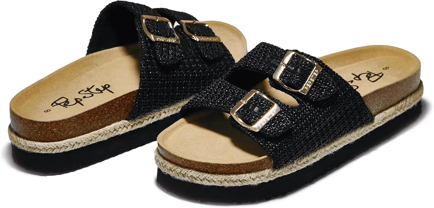 PepStep Slide Sandals for Women with Soft Cork Footbed and Strap, Ladies Fashion Platform Slide Sandals Comfortable Slip On Style