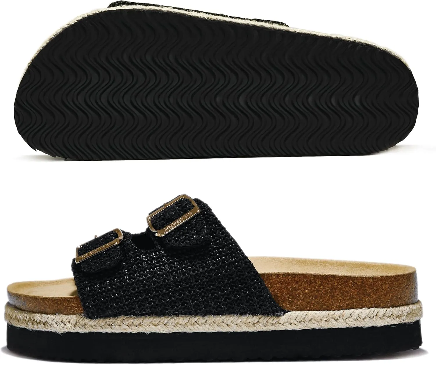 PepStep Slide Sandals for Women with Soft Cork Footbed and Strap, Ladies Fashion Platform Slide Sandals Comfortable Slip On Style