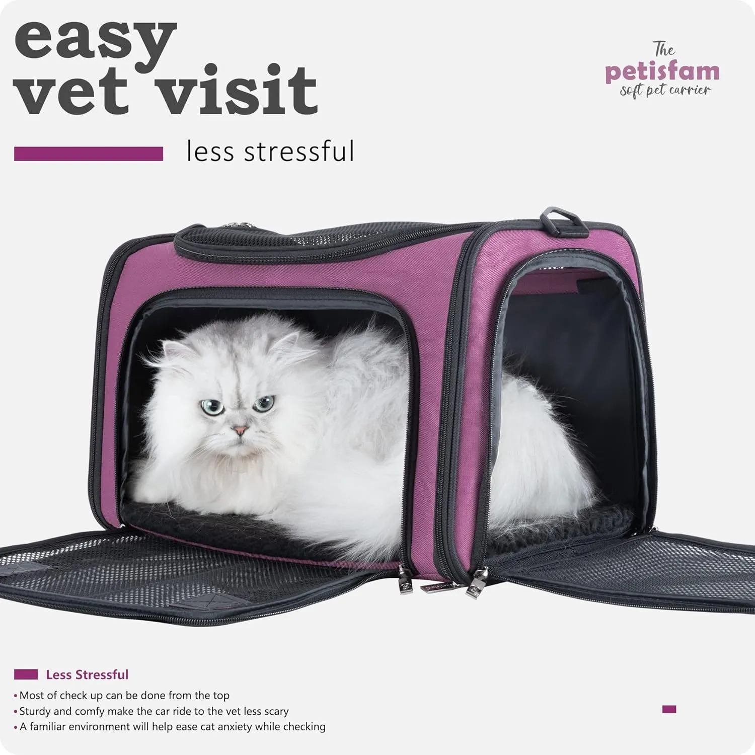 petisfam Easy Load Pet Carrier for Medium Cats and Small Dogs