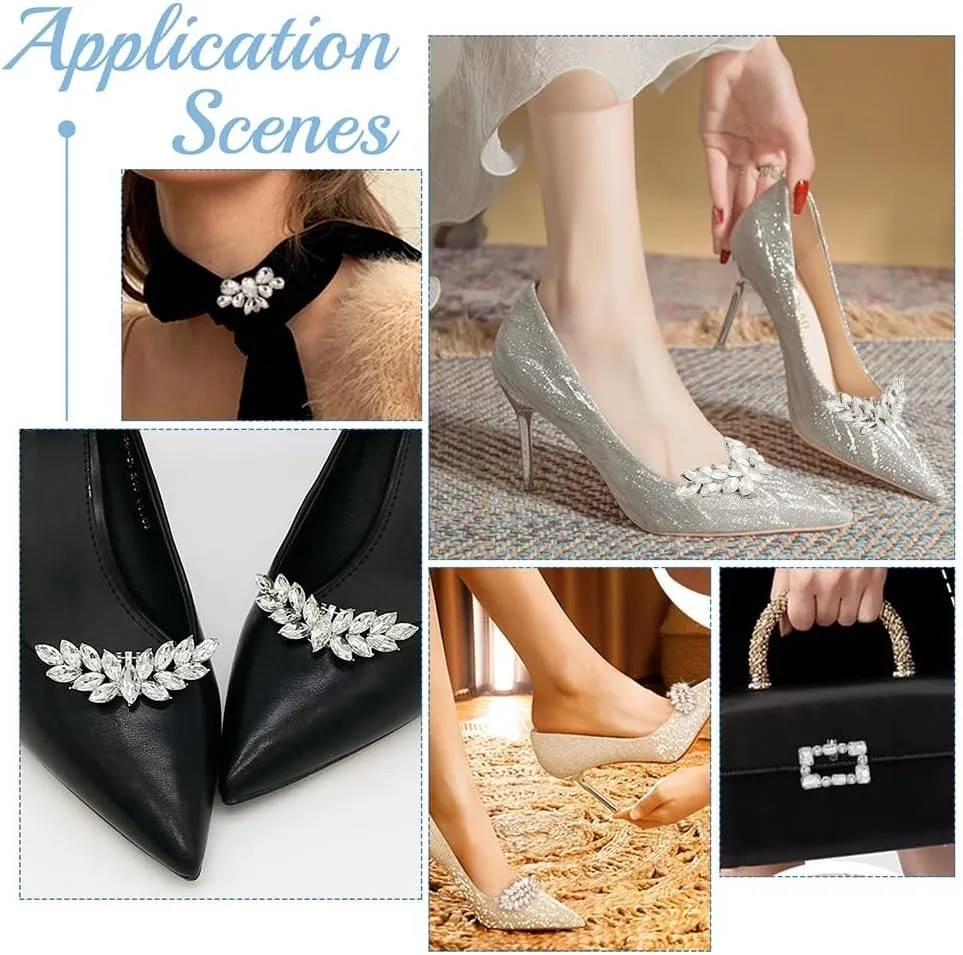 PH PandaHall Rhinestone Wedding Wing Crystal Shoe Buckles Metal Clips Sparkling
