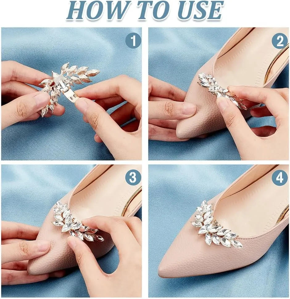 PH PandaHall Rhinestone Wedding Wing Crystal Shoe Buckles Metal Clips Sparkling