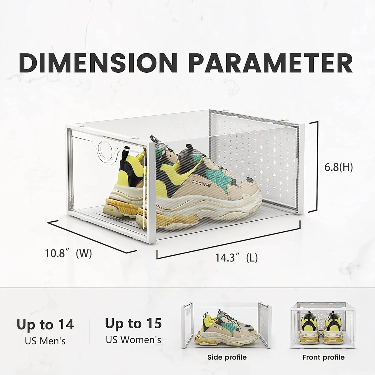 Pinkpum XXL Larger Shoe Storage Boxes Fit Size 14, Clear Plastic Stackable Shoe Organizer 12 Pack Sneaker Storage for Sneakerheads Shoe Containers