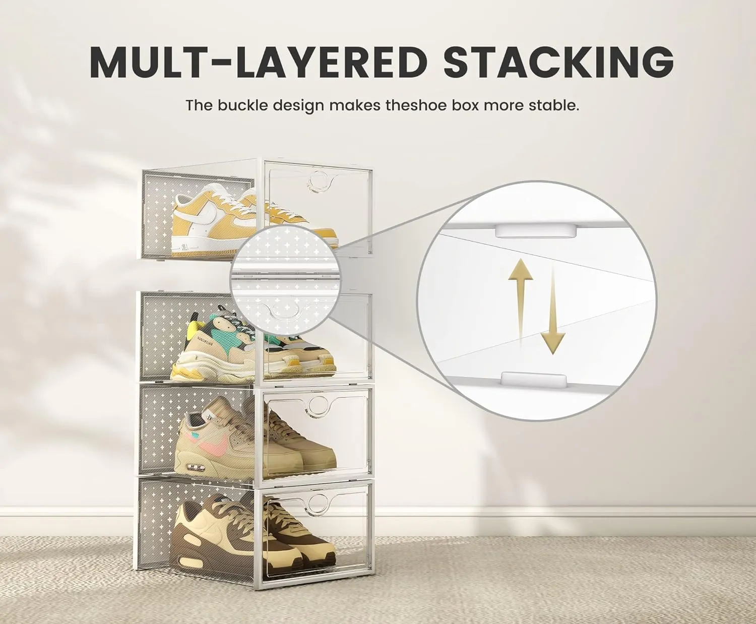 Pinkpum XXL Larger Shoe Storage Boxes Fit Size 14, Clear Plastic Stackable Shoe Organizer 12 Pack Sneaker Storage for Sneakerheads Shoe Containers