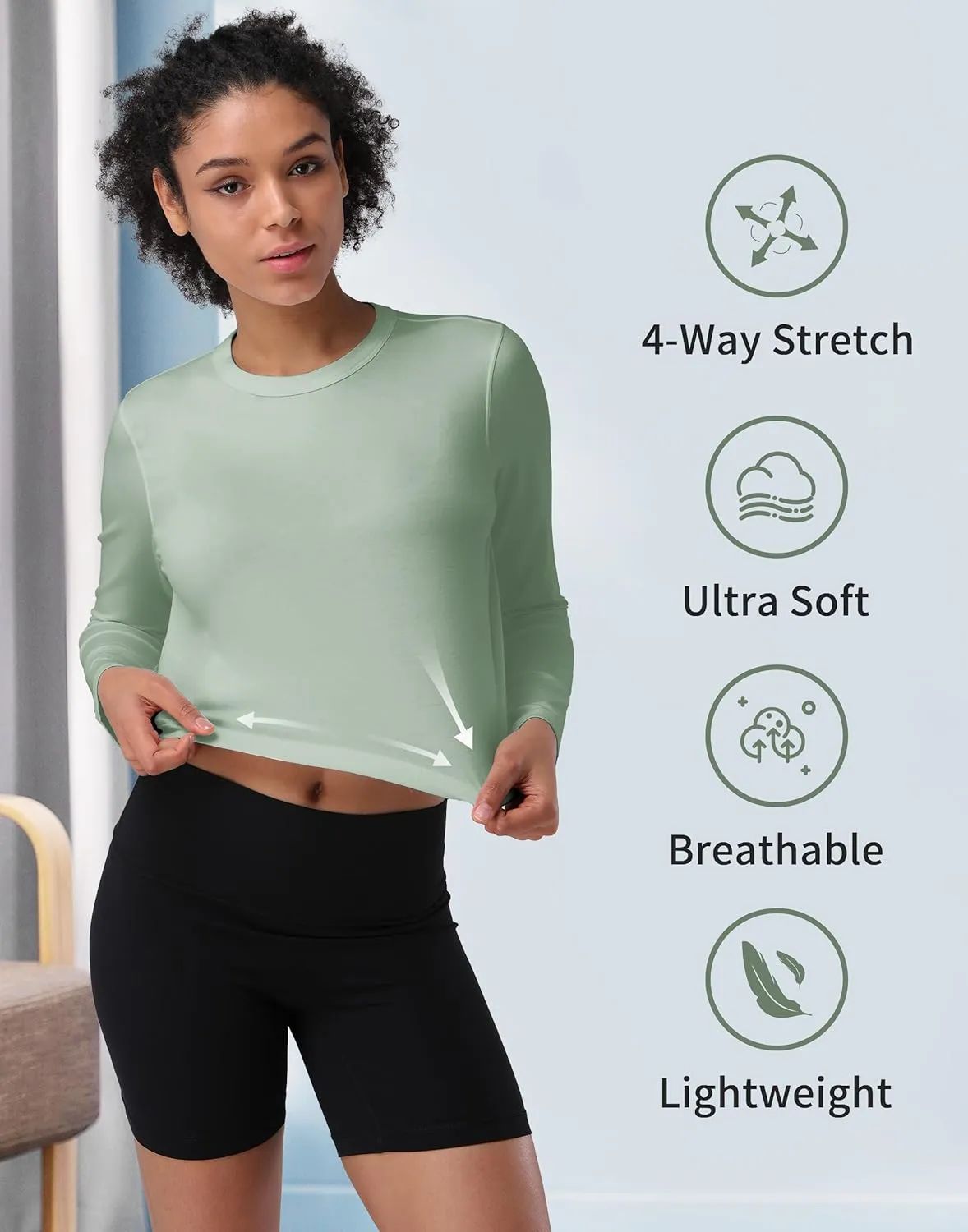 Pioneer Camp Long Sleeve Crop Tops for Women Cropped Workout Bamboo Viscose Shirts Loose Athletic Gym Yoga Running T-Shirts