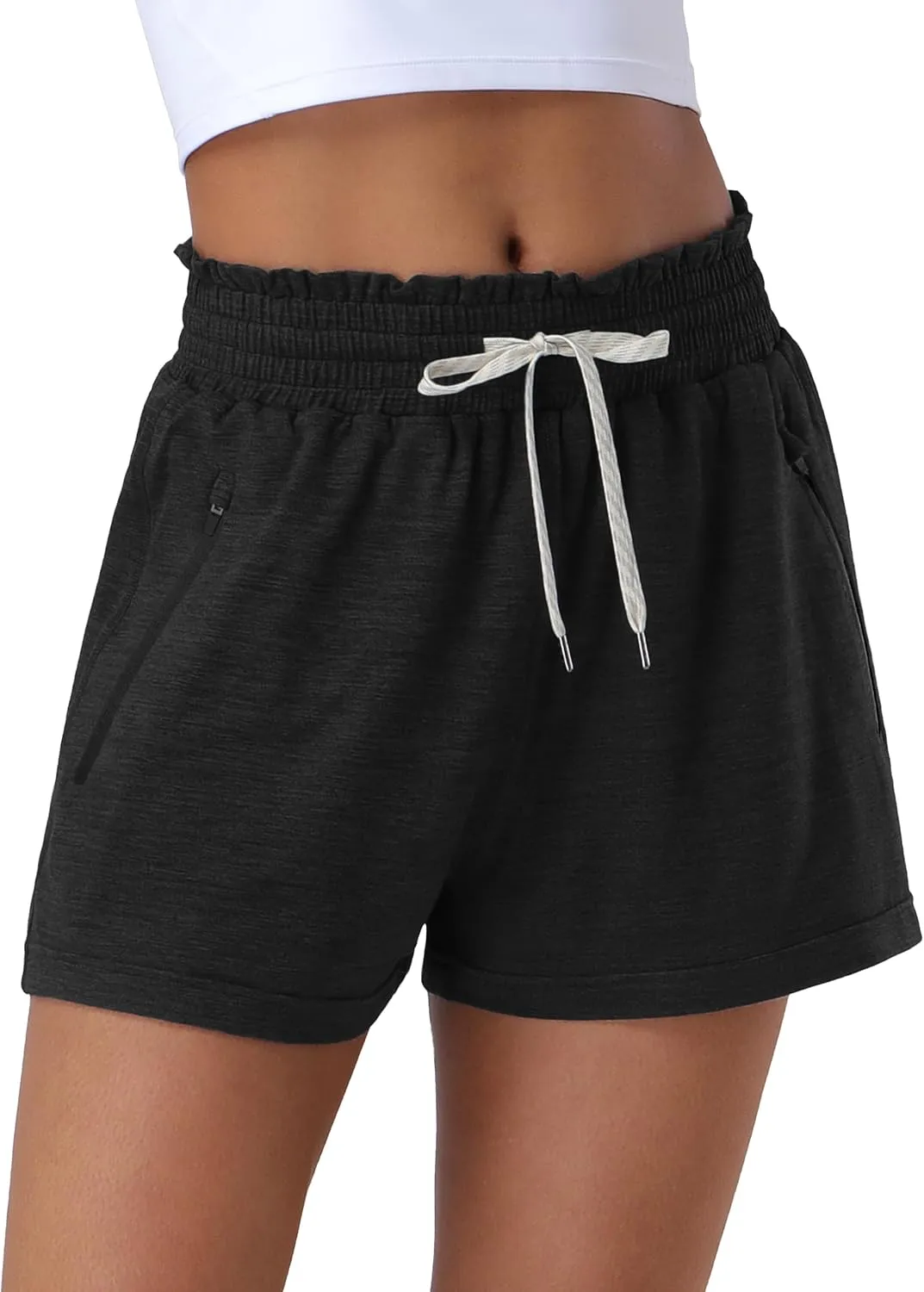 Pioneer Camp Women's Sweat Shorts with 2 Zipper Pockets High Waist Athletic Shorts Workout Running Casual Gym Lounge