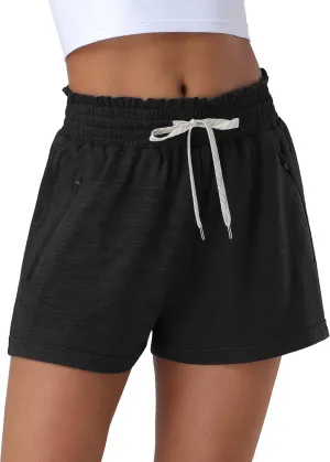 Pioneer Camp Women's Sweat Shorts with 2 Zipper Pockets High Waist Athletic Shorts Workout Running Casual Gym Lounge