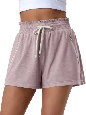 Pioneer Camp Women's Sweat Shorts with 2 Zipper Pockets High Waist Athletic Shorts Workout Running Casual Gym Lounge