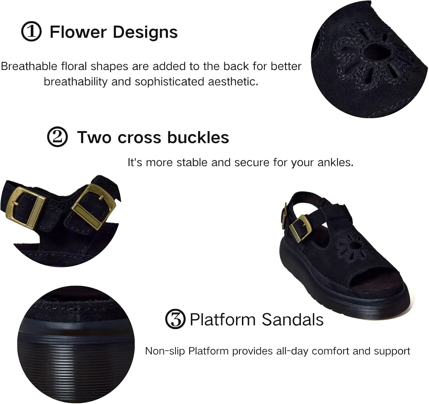 Platform Sandals for Women Chunky Ankle Buckle Casual Open Toe Comfortable Flower Decoration Fisherman Sandals