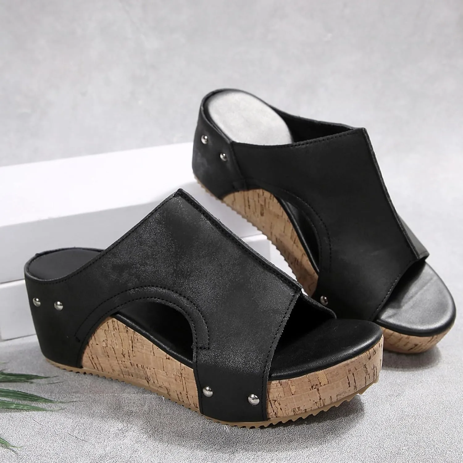 Platform Wedge Sandals for Women 2025 Open Toe Slip On Slides Cork Heeled Cutout Comfortable Summer Vacation Shoes