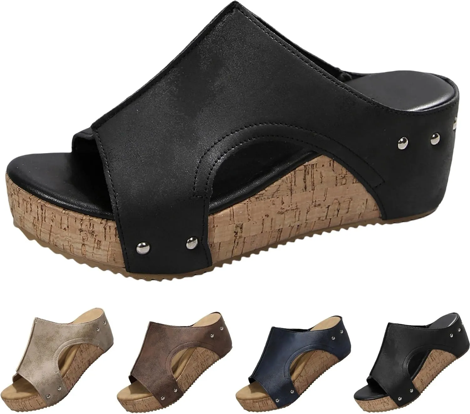 Platform Wedge Sandals for Women 2025 Open Toe Slip On Slides Cork Heeled Cutout Comfortable Summer Vacation Shoes
