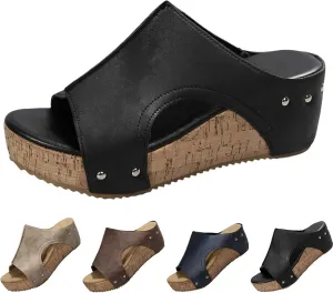 Platform Wedge Sandals for Women 2025 Open Toe Slip On Slides Cork Heeled Cutout Comfortable Summer Vacation Shoes