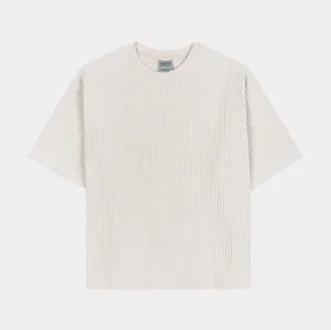 Pleated Knit Mens Short Sleeve Shirt (Cream)