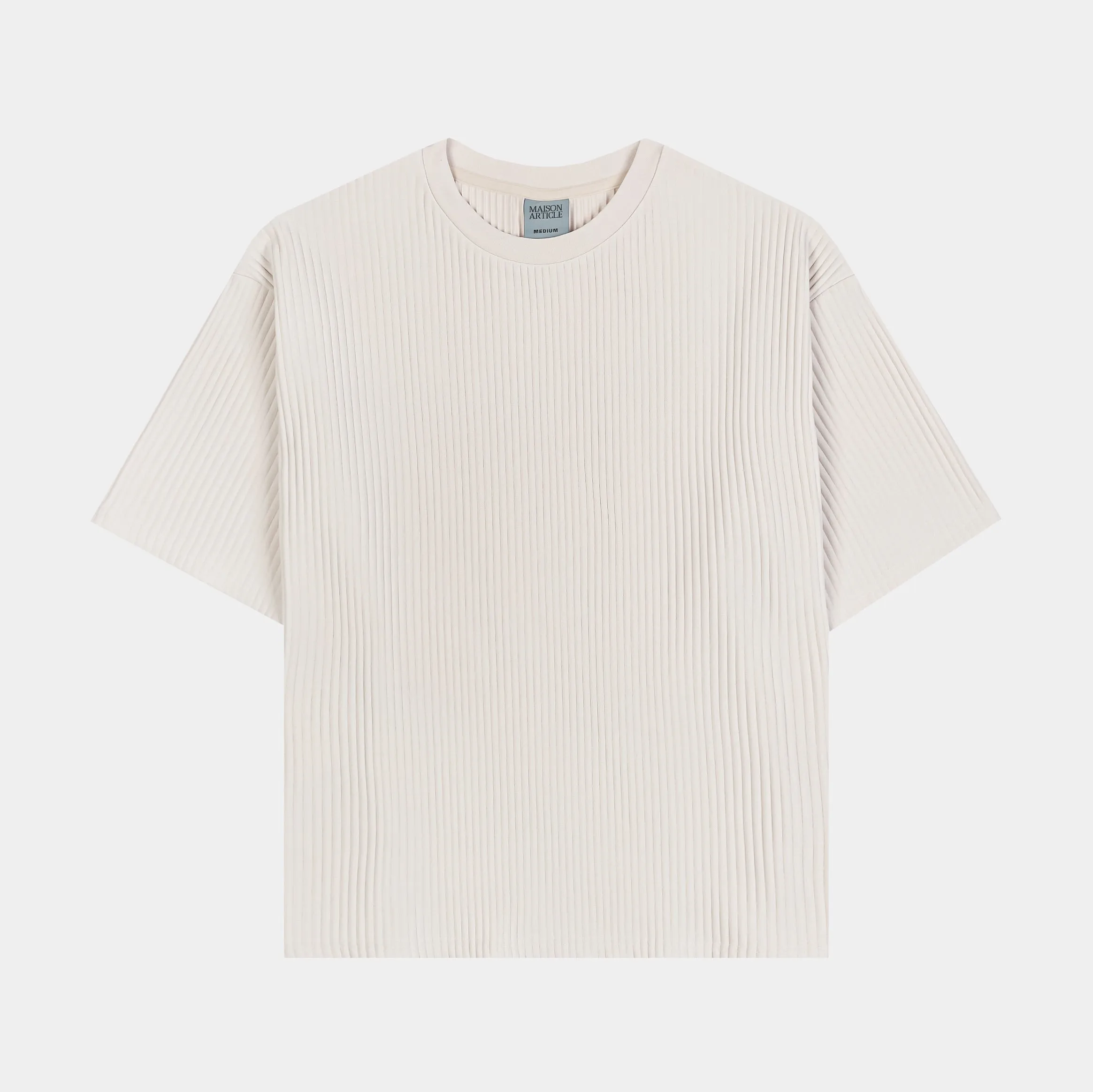 Pleated Knit Mens Short Sleeve Shirt (Cream)