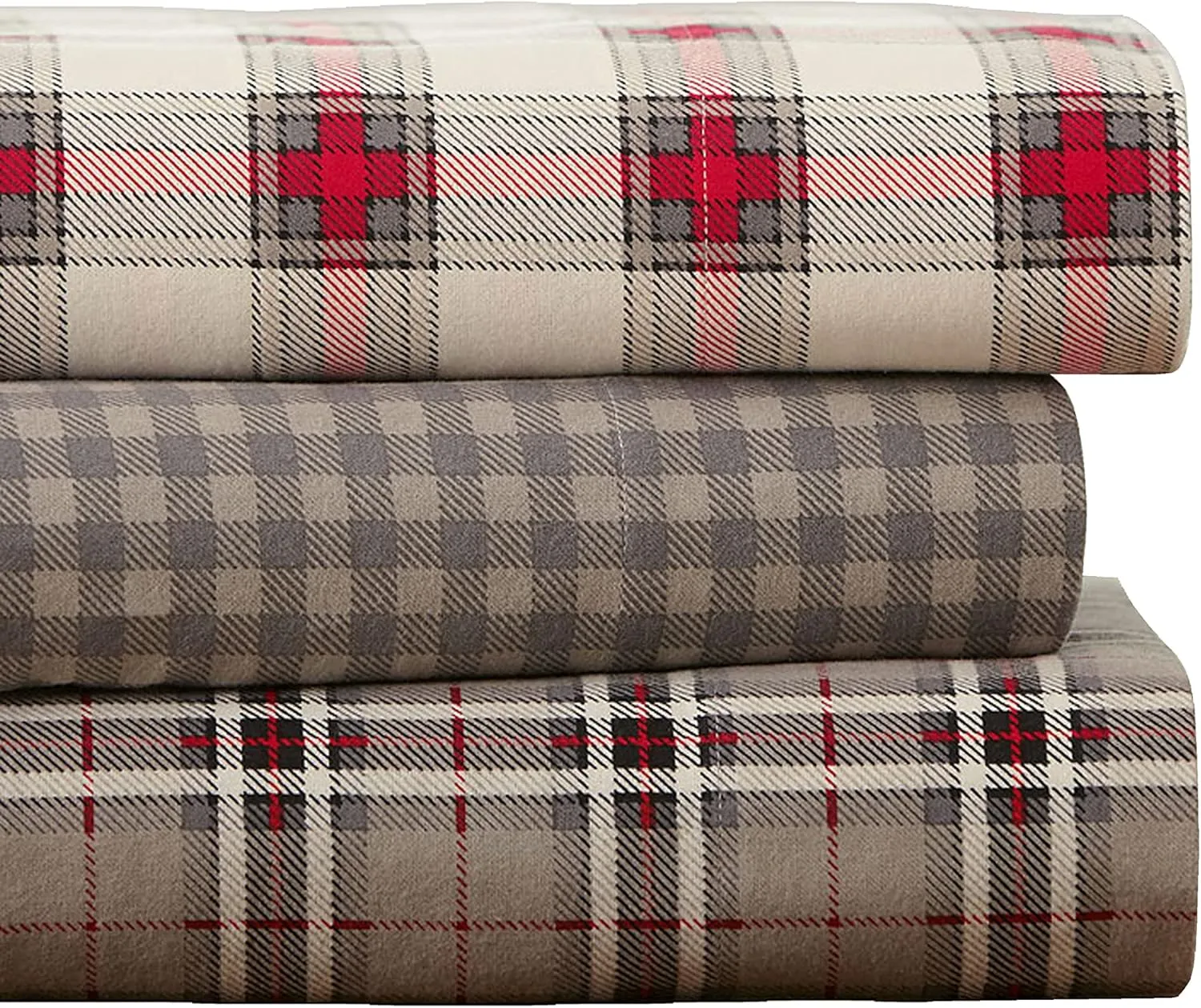 Pointehaven 180 GSM Luxury 100% Soft Cotton Printed Flannel Sheet Set, Twin, Farmhouse Plaid - Warm & Cozy - Pre-Shrunk -Deep Pockets - Elastic All Around-Comfy Double Brushed -