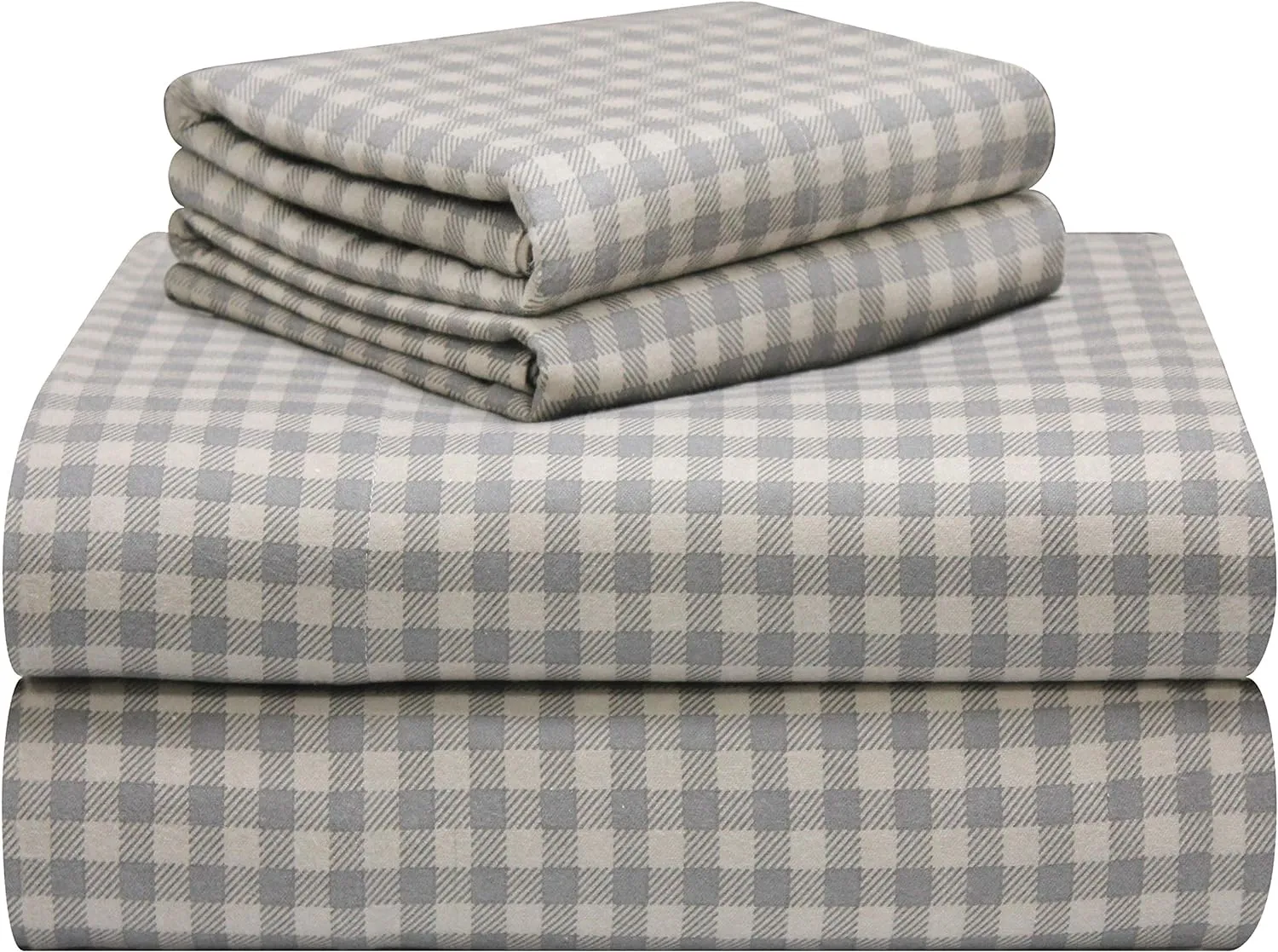 Pointehaven 180 GSM Luxury 100% Soft Cotton Printed Flannel Sheet Set, Twin, Farmhouse Plaid - Warm & Cozy - Pre-Shrunk -Deep Pockets - Elastic All Around-Comfy Double Brushed -