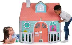 Pop2Play Kids Playhouse – Sturdy and Eco-Friendly Carboard House Folds Flat for Easy Storage – Role Play Toy for Girls and Boys