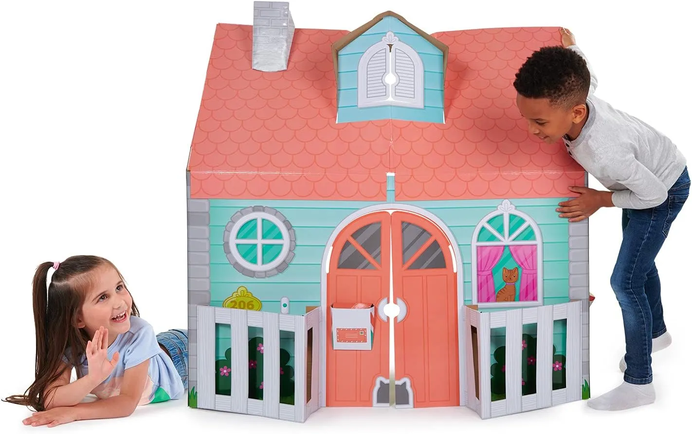 Pop2Play Kids Playhouse – Sturdy and Eco-Friendly Carboard House Folds Flat for Easy Storage – Role Play Toy for Girls and Boys