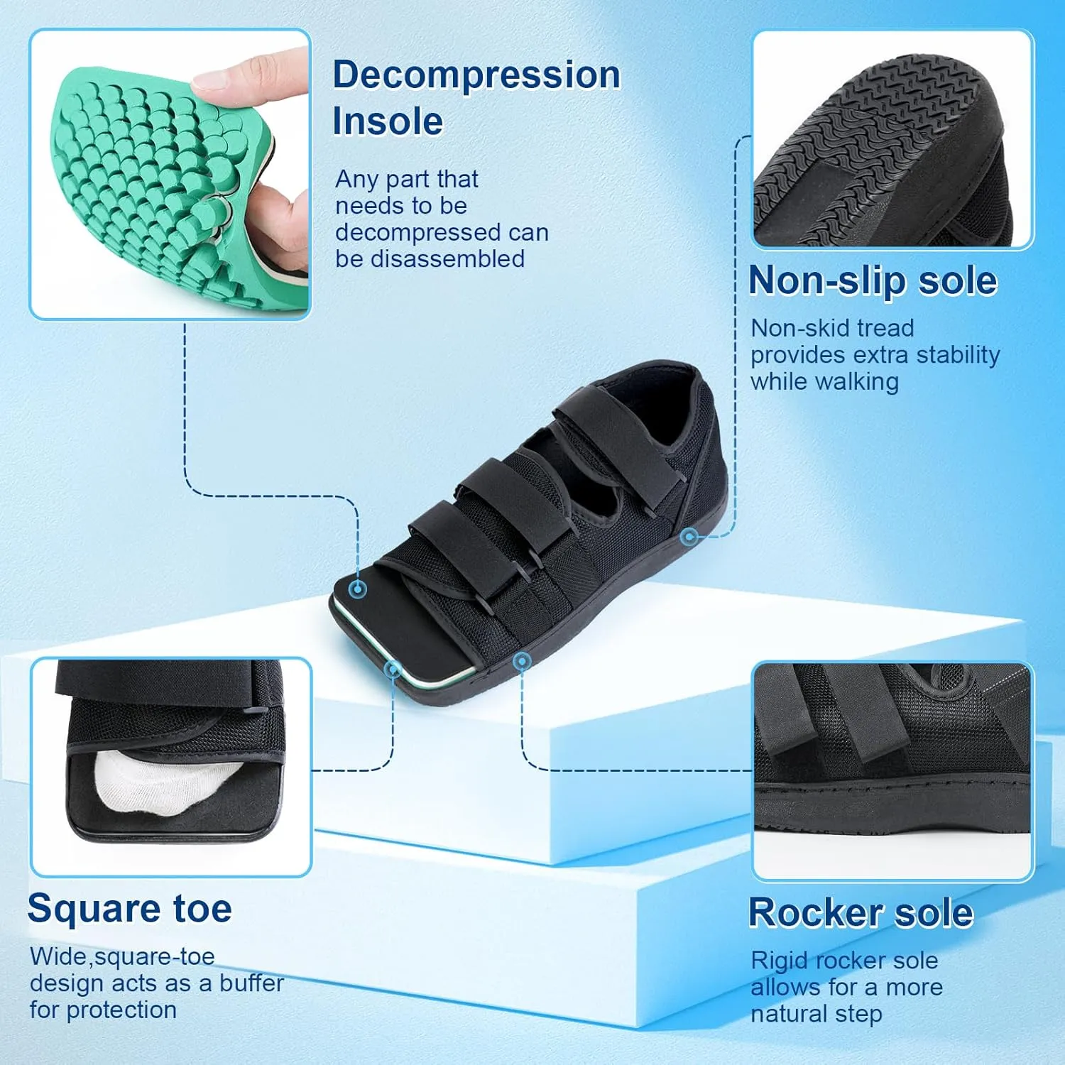 Post Op Shoe, Medical Post Op Recovery Shoe for Post Surgery or Operation Foot Support, Broken Foot or Toe, Fracture or Ulcer with Decompression Insole for Diabetic 1 PC, S, Male Size 6.5-8, Female Size 8-9.5