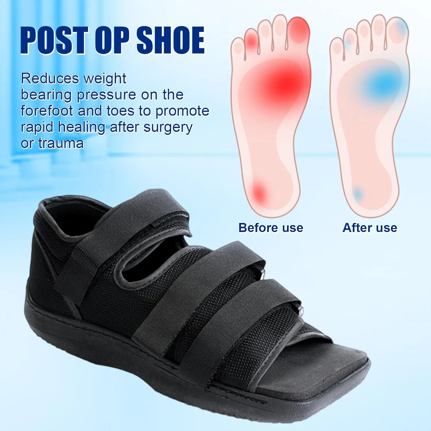 Post Op Shoe, Post Op Recovery Shoe, Adjustable Medical Walking Shoe for Post Surgery or Operation Foot Support, Broken Foot or Toe, Fracture or Ulcer, XL, Male Size 12-13.5, Female Size 13.5-14.5