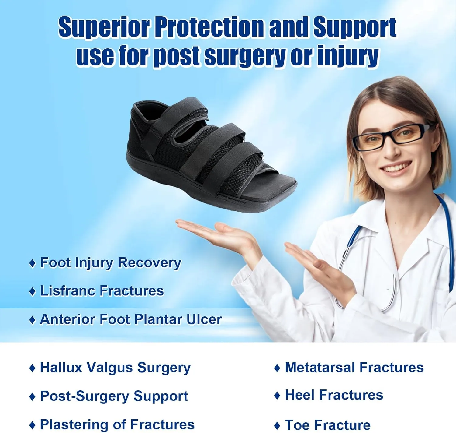 Post Op Shoe, Post Op Recovery Shoe, Adjustable Medical Walking Shoe for Post Surgery or Operation Foot Support, Broken Foot or Toe, Fracture or Ulcer, XL, Male Size 12-13.5, Female Size 13.5-14.5