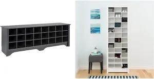 Prepac 24 Pair Shoe Storage Cubby Bench, Black & Elegant White Shoe Storage Cabinet, Space-Saving Solution with Cubbies for 36 Pairs, 13" D x 23.5" W x 72.5" H