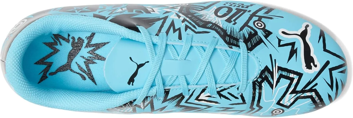 PUMA Unisex-Child Soccer Cleats Play Turf Training Sneaker, Ultra Orange-White-Blue Glimmer, 6 US Big Kid