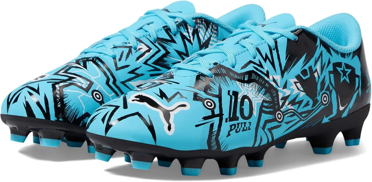 PUMA Unisex-Child Soccer Cleats Play Turf Training Sneaker, Ultra Orange-White-Blue Glimmer, 6 US Big Kid