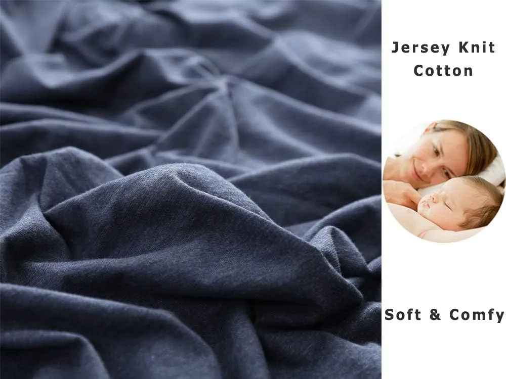 PURE ERA Jersey Knit Cotton Fitted Bottom Sheet ONLY (No Flat Sheet or Shams) Deep Pocket Up to 15" to 20" Ultra Soft Comfy Breathable Heathered Navy Blue Queen