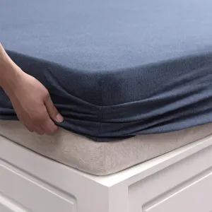 PURE ERA Jersey Knit Cotton Fitted Bottom Sheet ONLY (No Flat Sheet or Shams) Deep Pocket Up to 15" to 20" Ultra Soft Comfy Breathable Heathered Navy Blue Queen