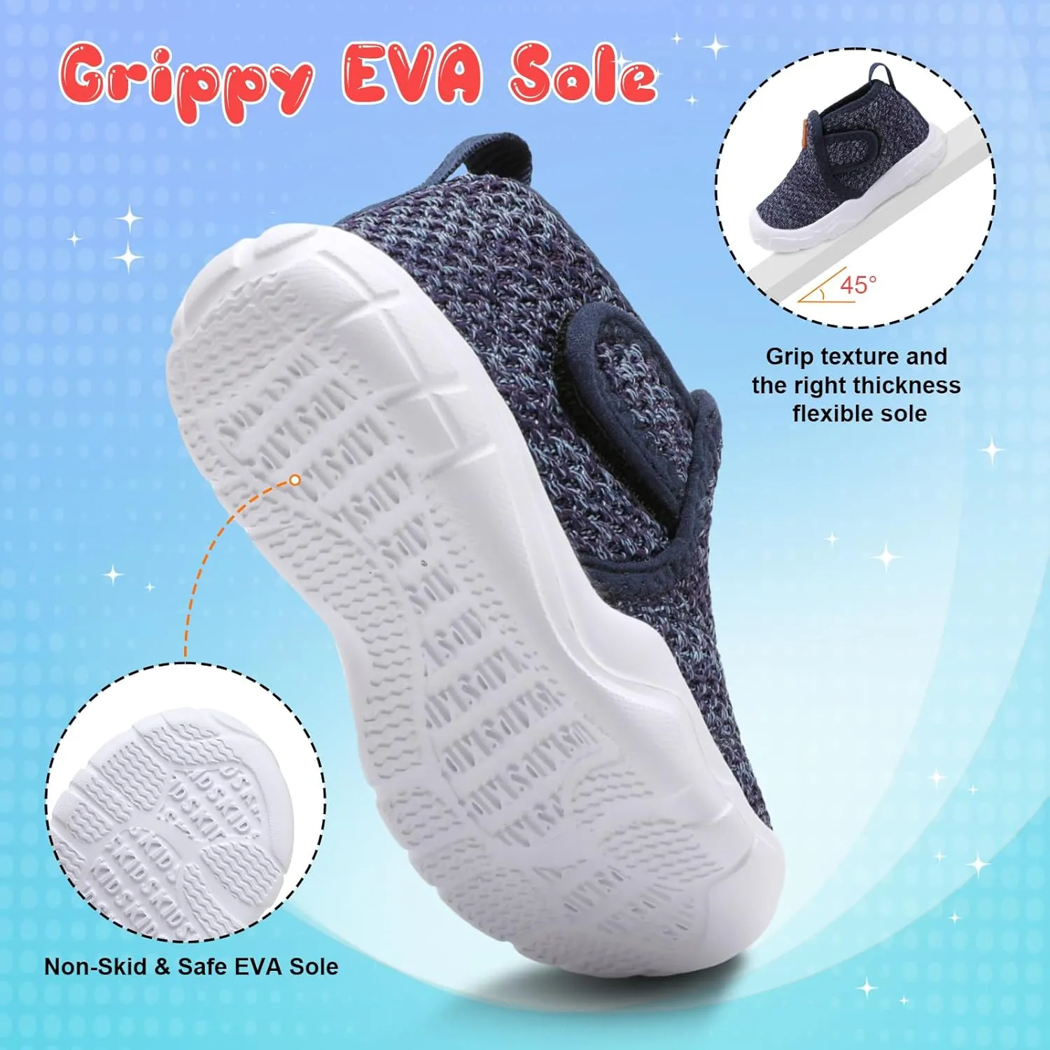 QFH Toddler Shoes Boys Girls Sneakers Comfy Barefoot Shoes Kids Adjustable Hook and Loop Walking Shoes Wide Toe Box Breathable Shoes