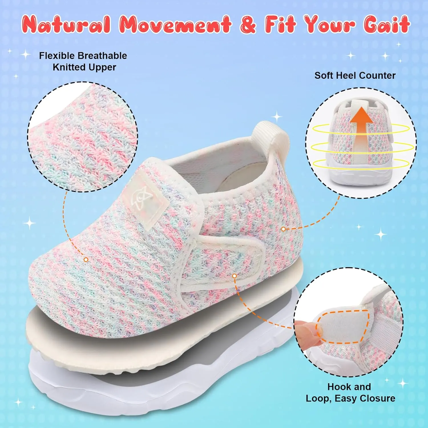 QFH Toddler Shoes Boys Girls Sneakers Comfy Barefoot Shoes Kids Adjustable Hook and Loop Walking Shoes Wide Toe Box Breathable Shoes