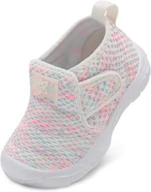 QFH Toddler Shoes Boys Girls Sneakers Comfy Barefoot Shoes Kids Adjustable Hook and Loop Walking Shoes Wide Toe Box Breathable Shoes