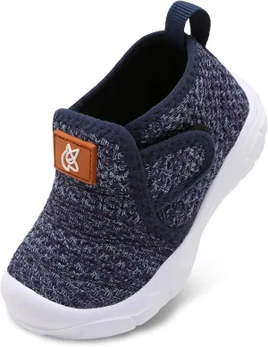 QFH Toddler Shoes Boys Girls Sneakers Comfy Barefoot Shoes Kids Adjustable Hook and Loop Walking Shoes Wide Toe Box Breathable Shoes