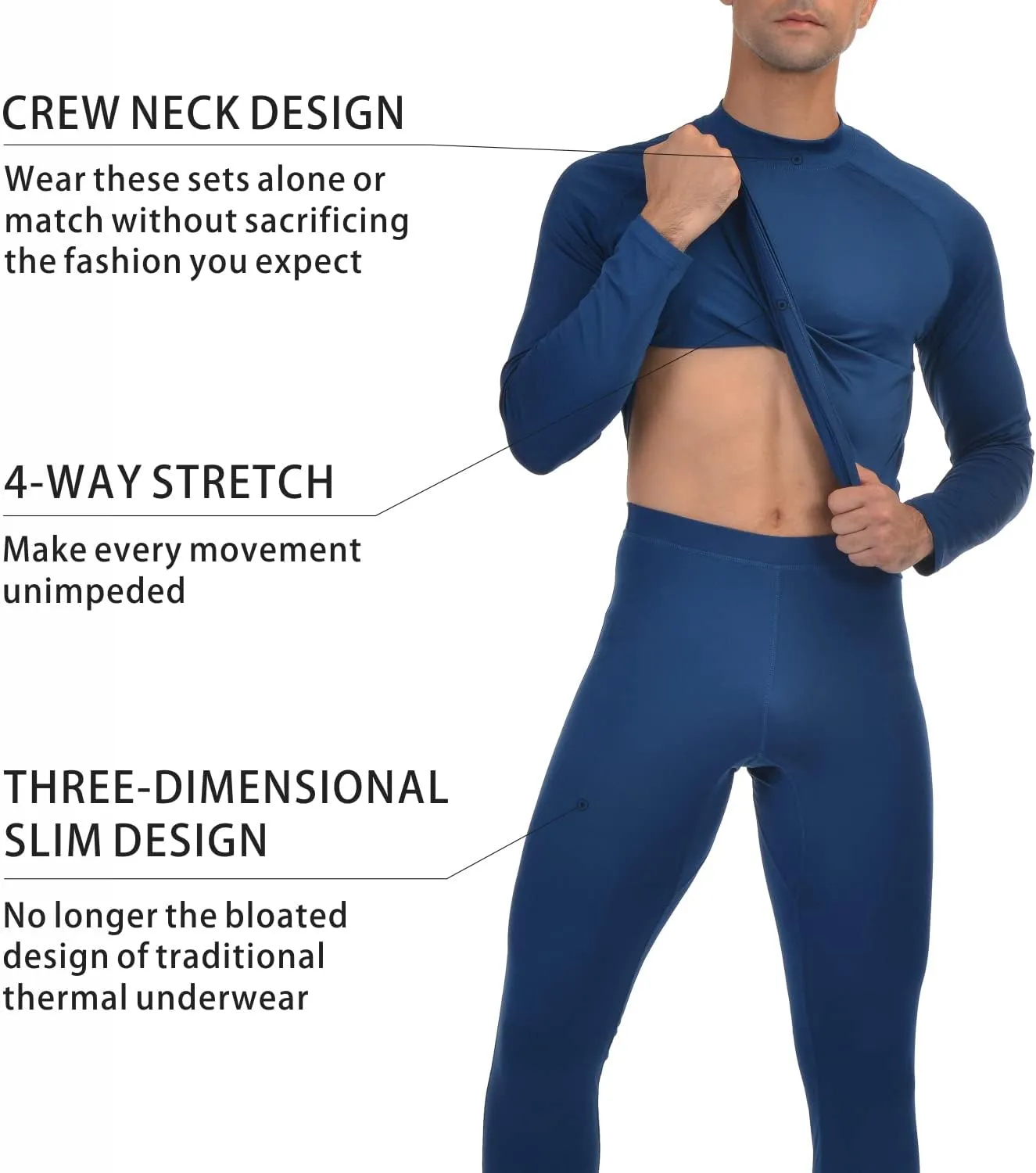 qualidyne Thermal Underwear for Men Long Johns Fleece Lined Winter Warm Base Layer Set Bottom Top for Cold Weather