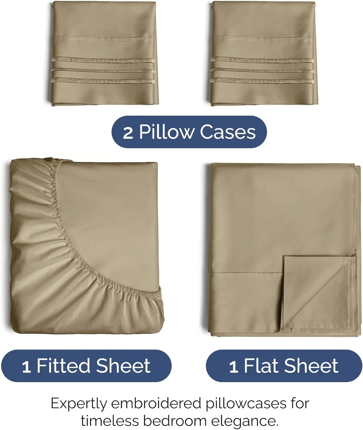 Queen Size 4 Piece Sheet Set - Extra Soft, Breathable & Cooling Sheets - Hotel Luxury Durable Bed Sheets for Women & Men - Deep Pockets, Easy-Fit & Wrinkle-Free Sheets - Light Caramel Oeko-Tex Sheets