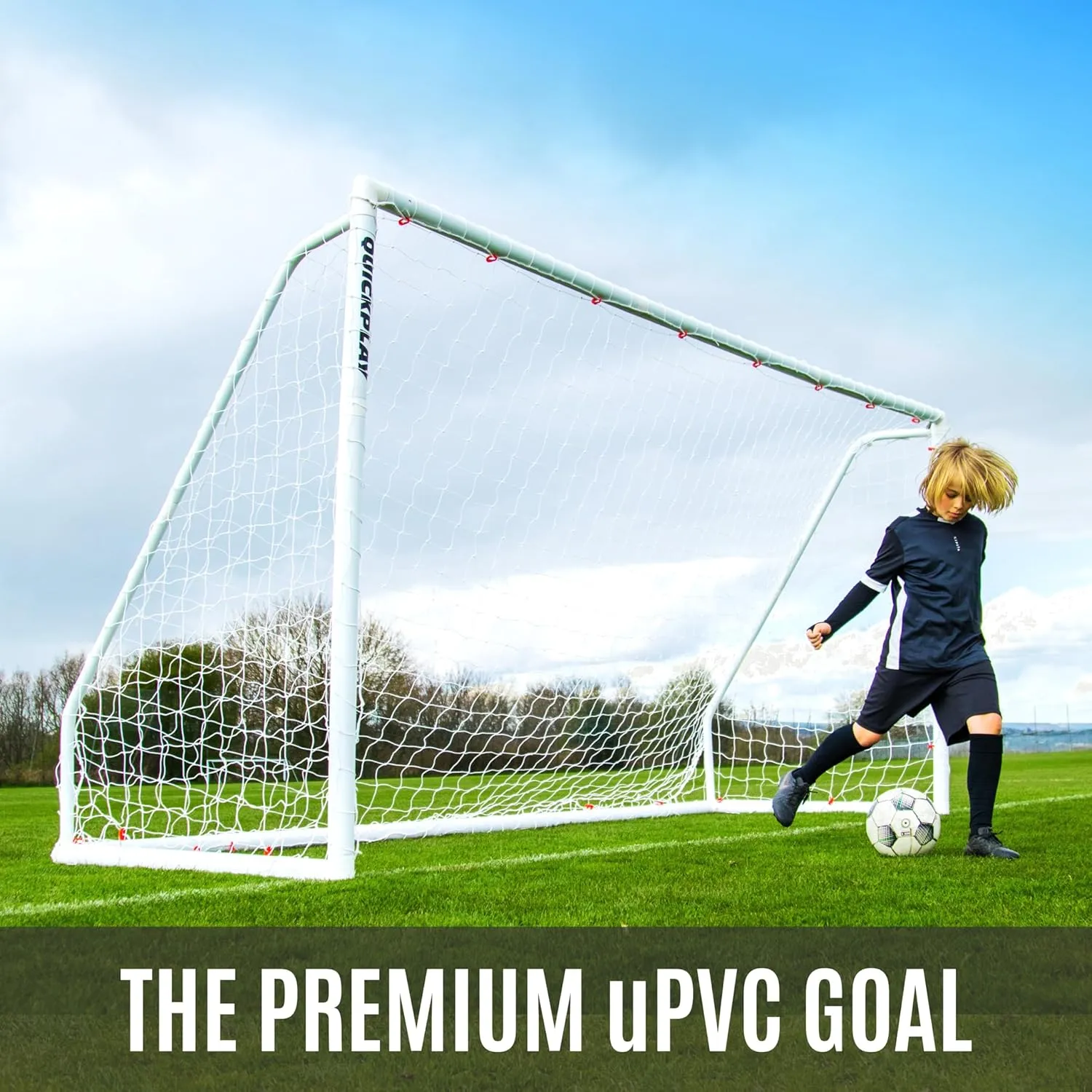 QUICKPLAY Q-Fold Match Soccer Goal | The 30 Second Folding Soccer Goal Match Standard [Single Goal] The Best Weatherproof Soccer Net for Adults & Kids