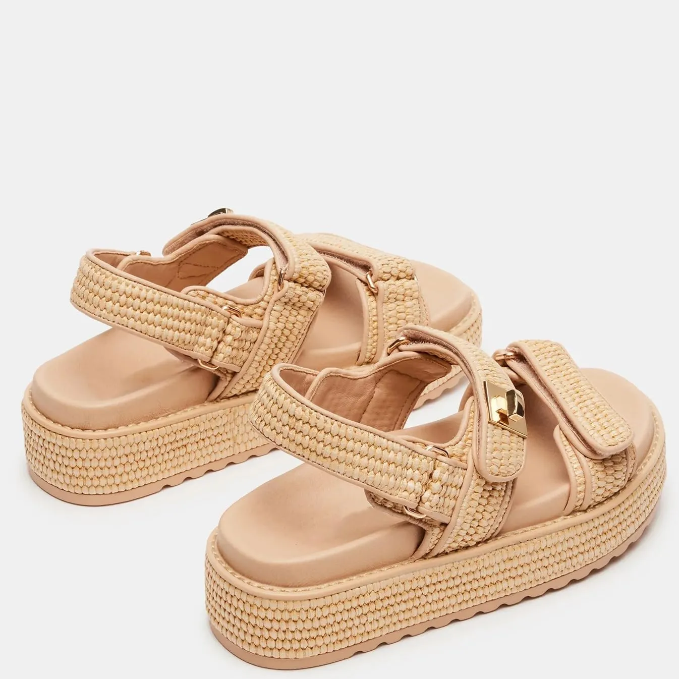Raffia Platform Sandals for Women Comfortable Casual Beach Sandals Summer Open Toe Woven Slingback Platform Sandals with Adjustable Double Buckle Strap Beach Slides Sandals