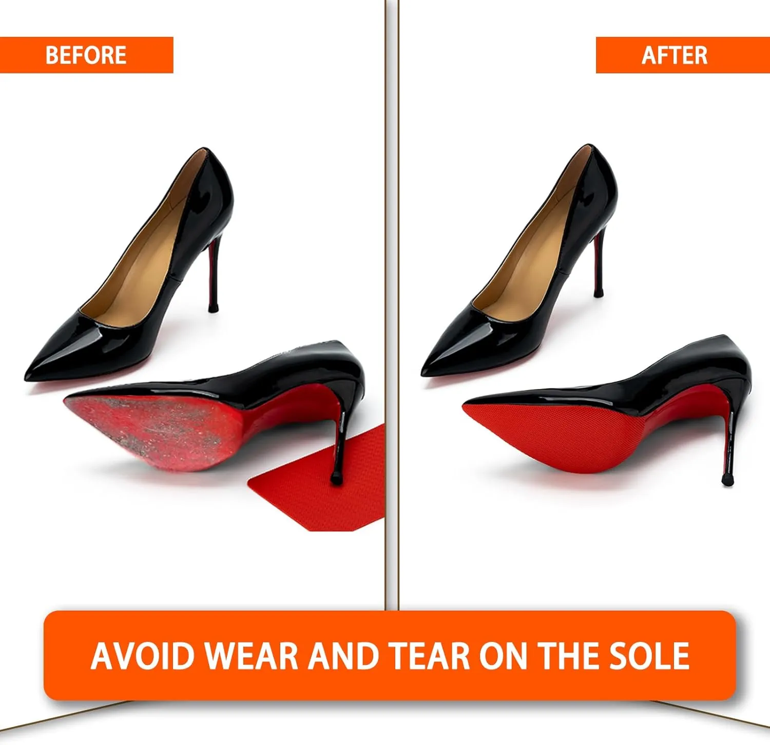 Red Sole Protectors, 4 Pcs Self-Adhesive Shoe Bottom Protector for Christian Louboutin High Heels, Silicone Anti Slip Shoe Grips Sole Guard Compatible with Louboutin Shoes (M, 6" by 4", Red)