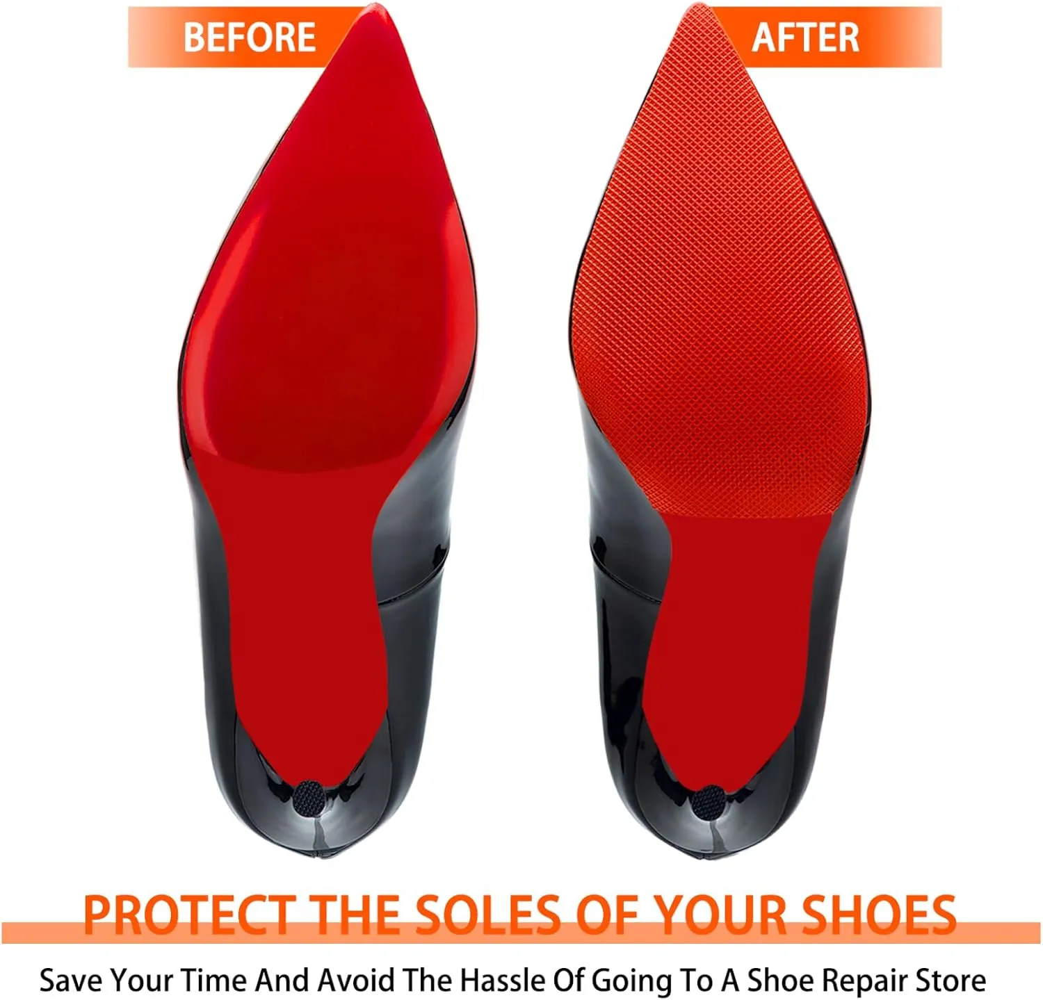 Red Sole Protectors, 4 Pcs Self-Adhesive Shoe Bottom Protector for Christian Louboutin High Heels, Silicone Anti Slip Shoe Grips Sole Guard Compatible with Louboutin Shoes (M, 6" by 4", Red)