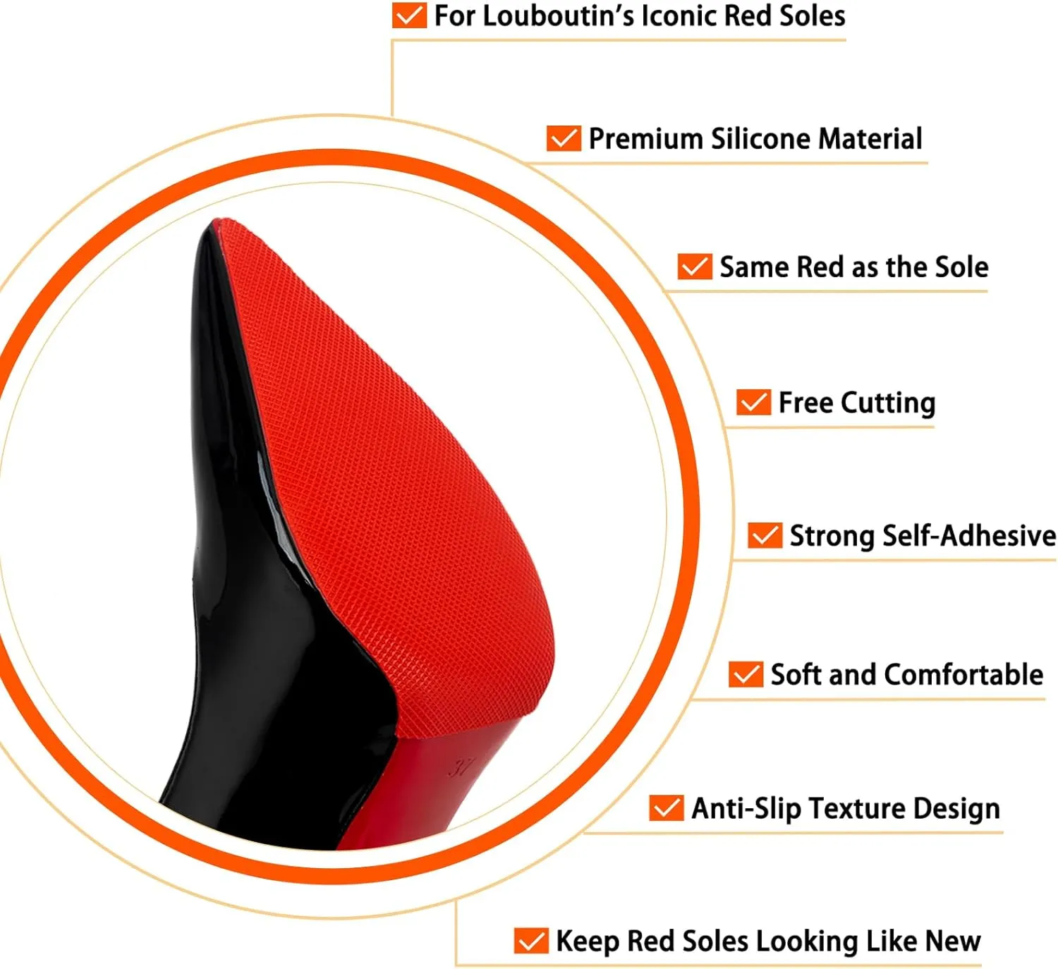 Red Sole Protectors, 4 Pcs Self-Adhesive Shoe Bottom Protector for Christian Louboutin High Heels, Silicone Anti Slip Shoe Grips Sole Guard Compatible with Louboutin Shoes (M, 6" by 4", Red)
