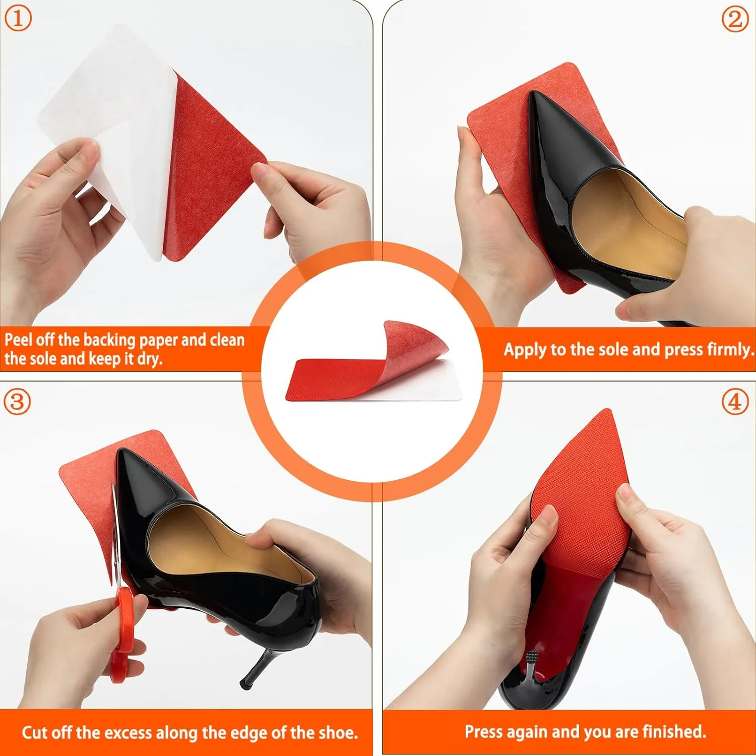 Red Sole Protectors, 4 Pcs Self-Adhesive Shoe Bottom Protector for Christian Louboutin High Heels, Silicone Anti Slip Shoe Grips Sole Guard Compatible with Louboutin Shoes (M, 6" by 4", Red)