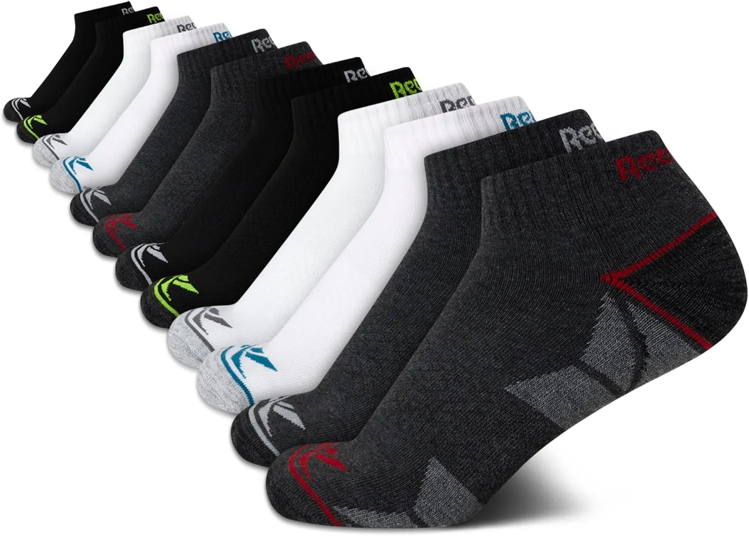 Reebok Boys' Quarter Socks - 12 Pack Stretch Performance Quarter Cut Arch Support Socks - Cushioned Athletic Socks for Boys