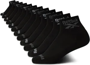 Reebok Boys' Quarter Socks - 12 Pack Stretch Performance Quarter Cut Arch Support Socks - Cushioned Athletic Socks for Boys