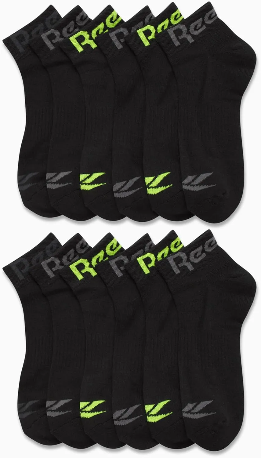 Reebok Men's Quarter Socks - 12 Pack Performance Comfort Athletic Socks - Breathable Ankle Socks for Men (6-12.5)