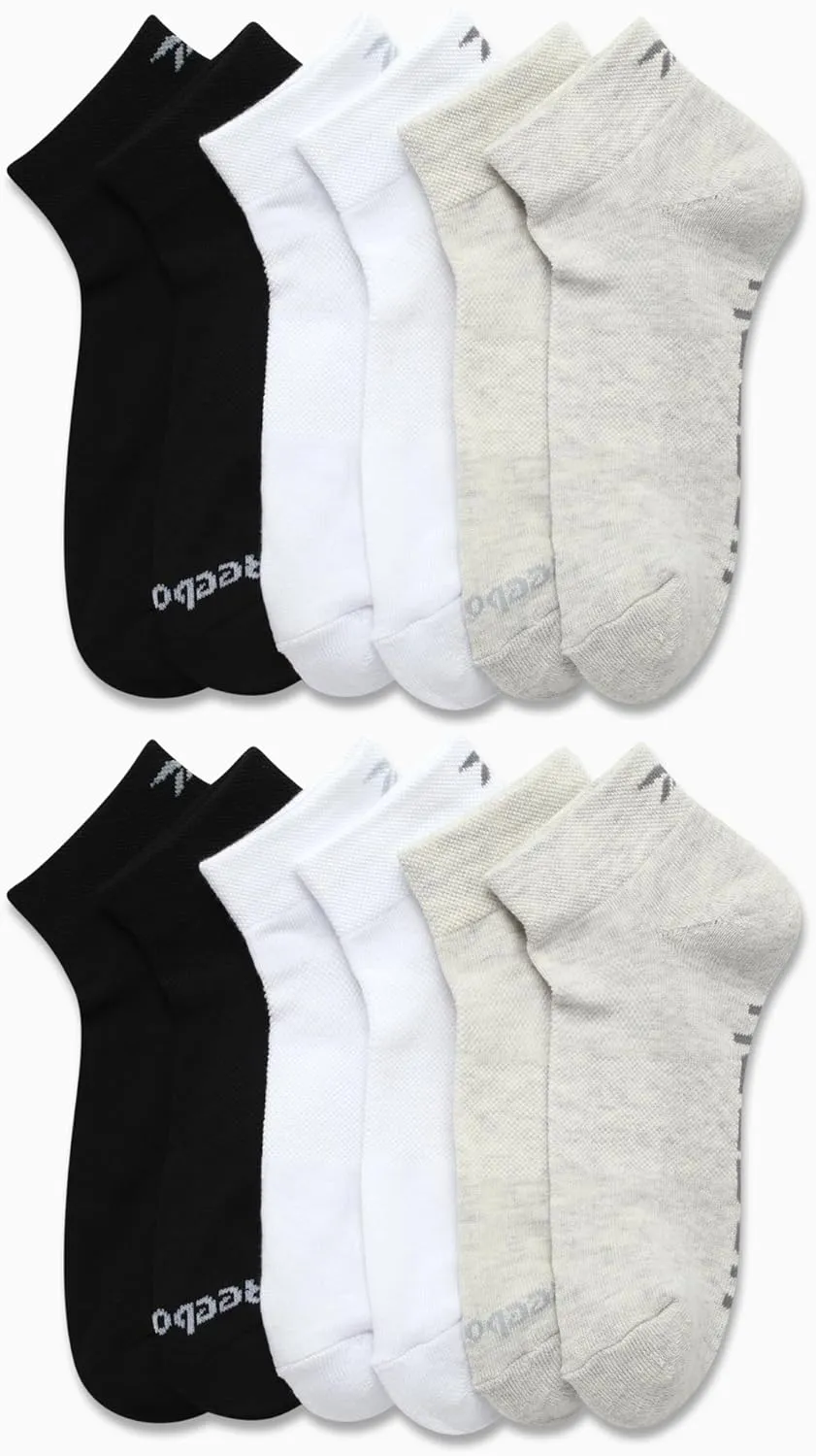 Reebok Women's Quarter Crew Socks - 12 Pack Performance Cushion Comfort Crew Socks - Athletic Socks for Women (4-10)