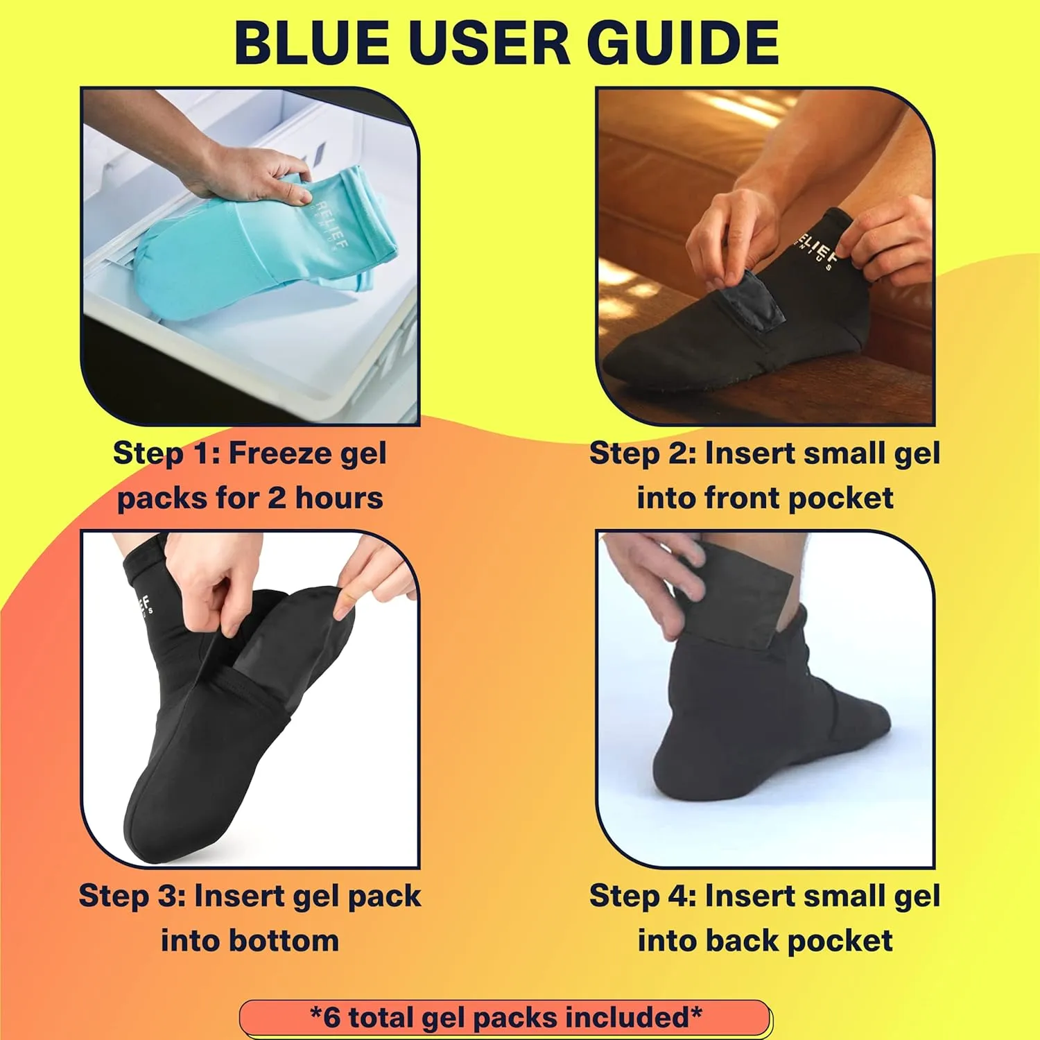 Relief Genius Cold Therapy Socks with Reusable Gel ice Packs - Achieve Relief from Sprains, Muscle Pain, Bruises, Swelling, Edema, Chemotherapy, Arthritis, Post Partum Foot (Blue, Small/Medium)