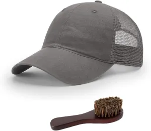 Richardson 111 Garment Washed Trucker Snapback Hat Bundle with THP Hat & Clothing Brush