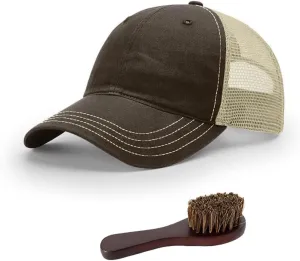 Richardson 111 Garment Washed Trucker Snapback Hat Bundle with THP Hat & Clothing Brush